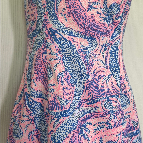 Lilly Pulitzer - Shelli Coastal Blue Maybe Gator Pink Tie Back Mini Dress Size 2 - Picture 3 of 12